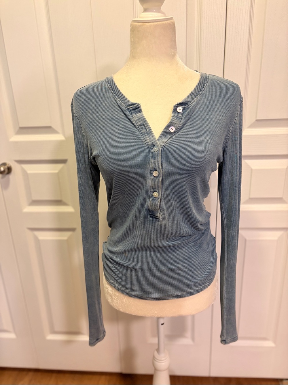 Good American Fluid Denim Henley Top